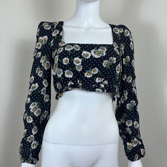 Zara Women Size S Cropped Floral Polka Dot Long Sleeve NEW Top Festival Y2K Boho - Picture 11 of 15